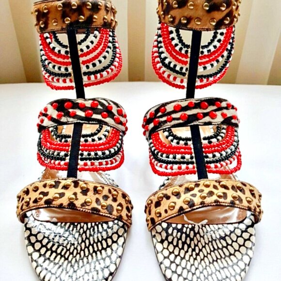 AQUAZZURA Voo Doo Beaded Ankle Strap Flat Sandals sz US 6.5 / IT 36 1/2 $1250 - Picture 4 of 16